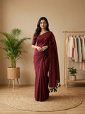 Women's Olive Paisley Printed Linen Blend Saree with Blue Border | Elegant Floral Ethnic Wear for Festive & Daily Use