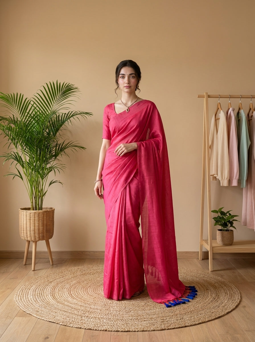 Women's Olive Paisley Printed Linen Blend Saree with Blue Border | Elegant Floral Ethnic Wear for Festive & Daily Use