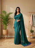 Women's Olive Paisley Printed Linen Blend Saree with Blue Border | Elegant Floral Ethnic Wear for Festive & Daily Use
