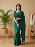 Women's Olive Paisley Printed Linen Blend Saree with Blue Border | Elegant Floral Ethnic Wear for Festive & Daily Use