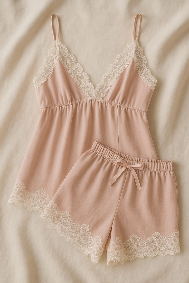Amour Lace Trim Satin Cami & Short Set