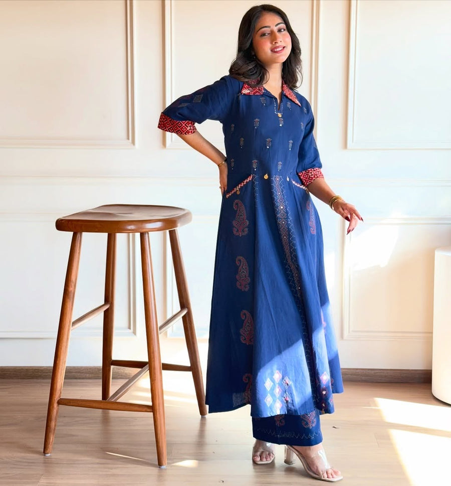 blue Kurti plazzo Set