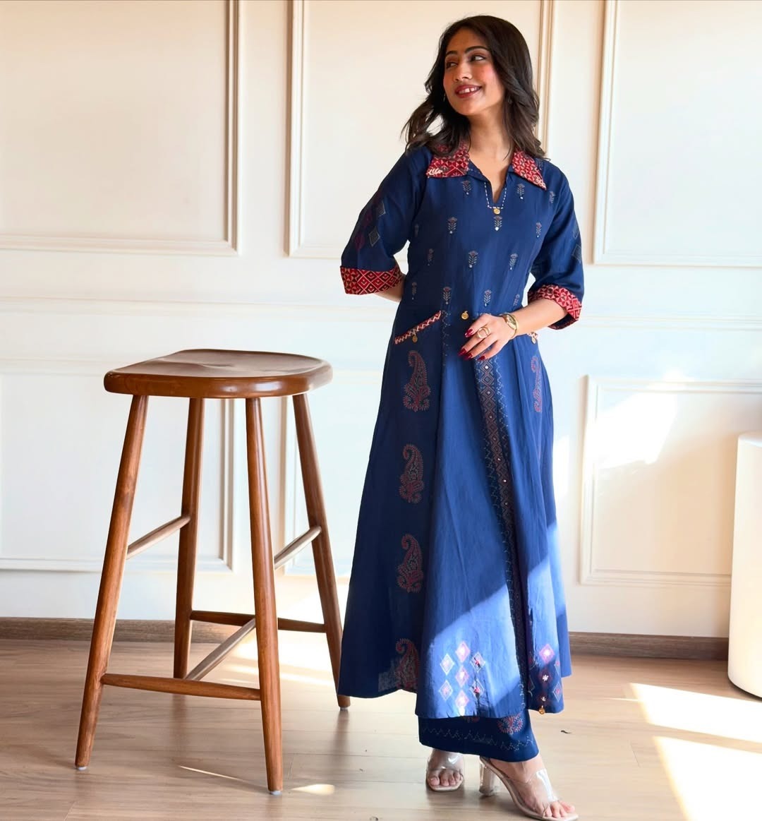 blue Kurti plazzo Set